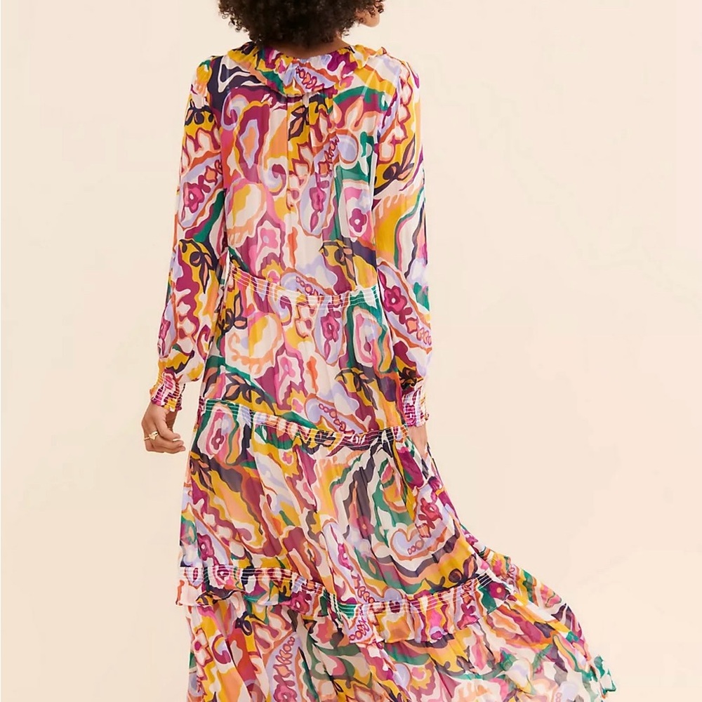 Anthropologie Marais Long Sleeve Multicolor V-Neck Maxi Dress - Picture 2 of 3